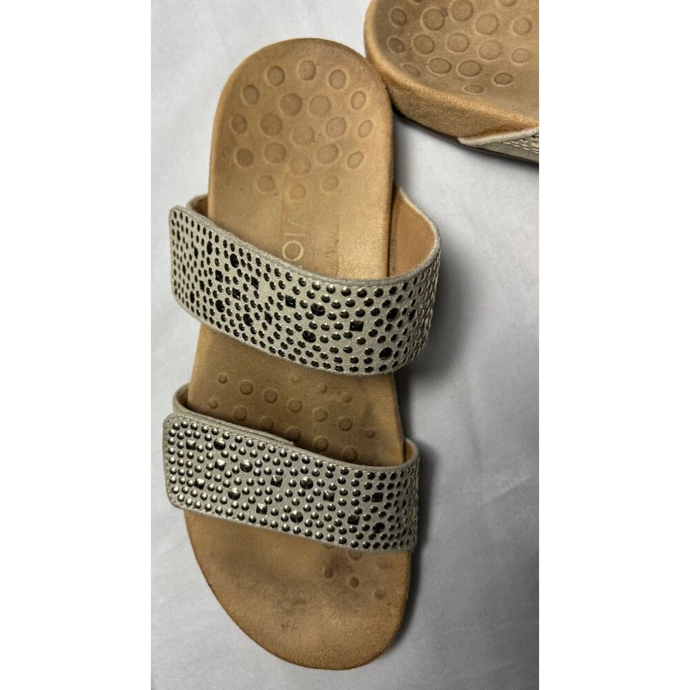 Womens Size 8 Vionic Slide Sandals Arch Support Beige Studded Design - Picture 7 of 12